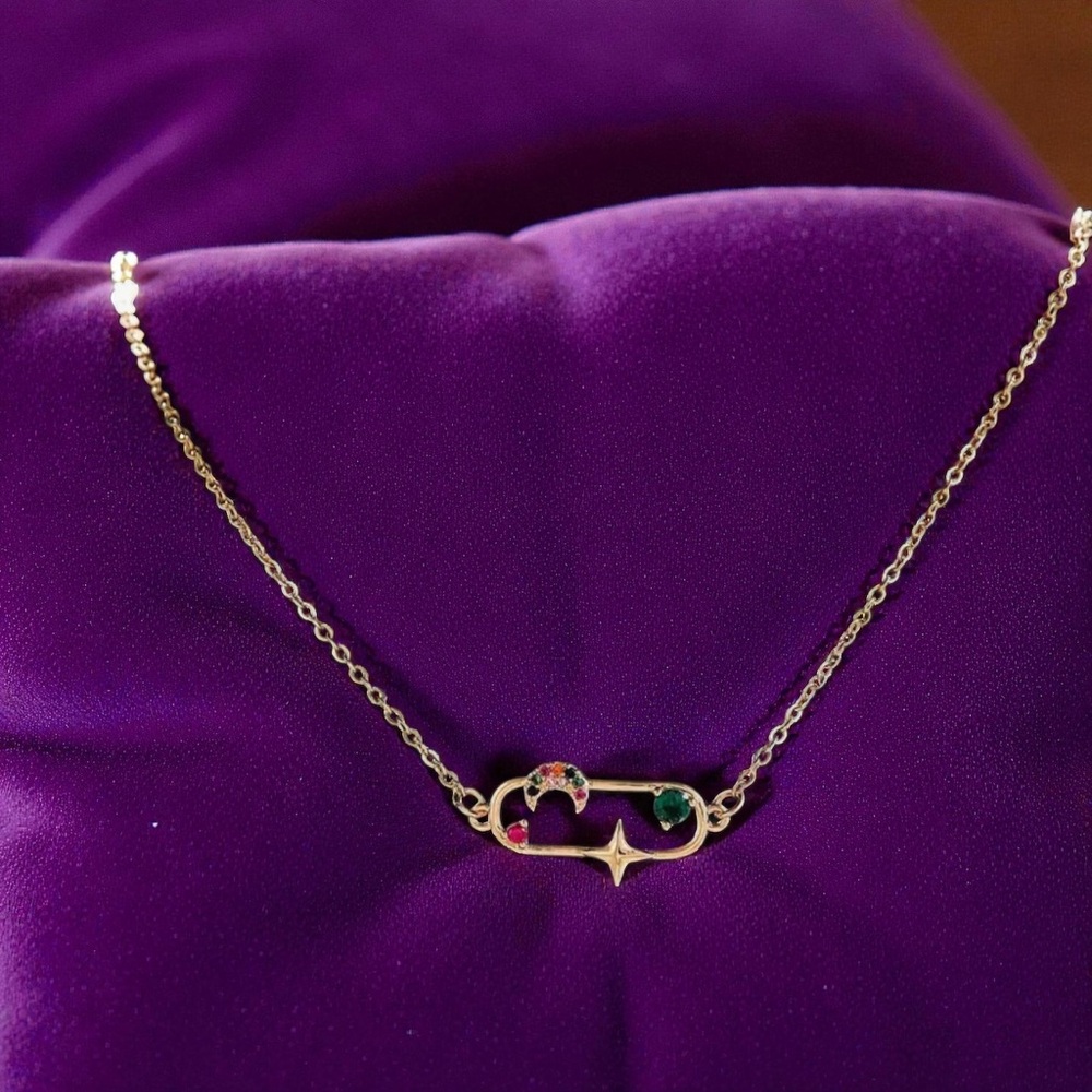 18k Gold Plated Galaxy Mulicoloured CZ Necklace. New. - Picture 8 of 12